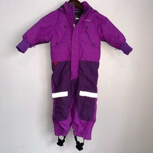 DIDRIKSONS Toddler 1-3y Size 90 Purple Full Length Stirrup Hooded Snow Suit